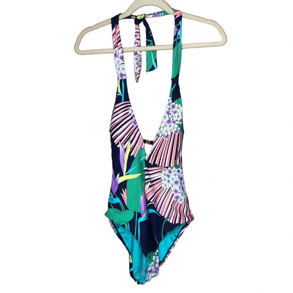NEW Trina Turk Midnight Paradise V Plunge Swimsuit Sz 10 One Piece Stunning NWOT